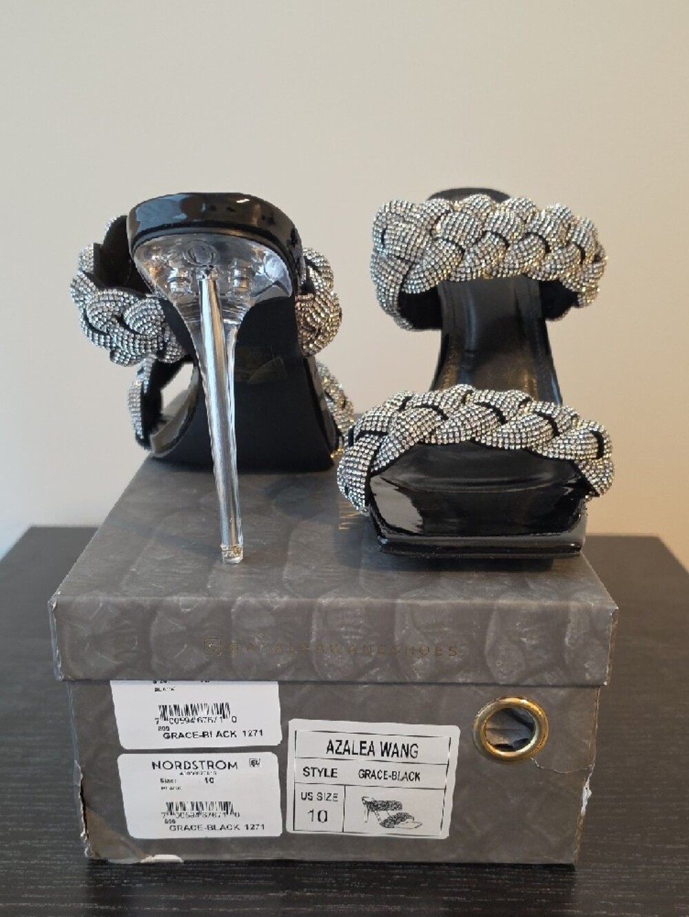 Azalea Wang Grace Black Braided Crystal Heeled Slides, 4.5" - Picture 5 of 9